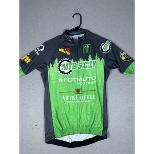 Trek MTB Sicily Cycling Jersey Mens Small Green Gray Short Sleeve Full Zip Bike